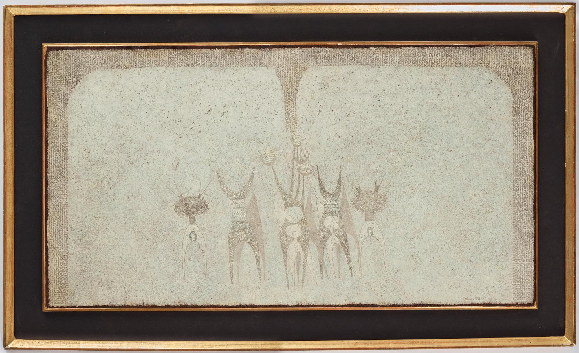 THEA EKSTRÖM, blandteknik på papper lagd på pannå, signerad och daterad 9 VI 65.