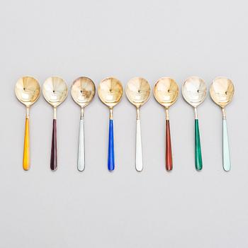 Tillander, a 12-piece set of gilt and enamelled silver ice cream spoons, Helsinki 1968-89.