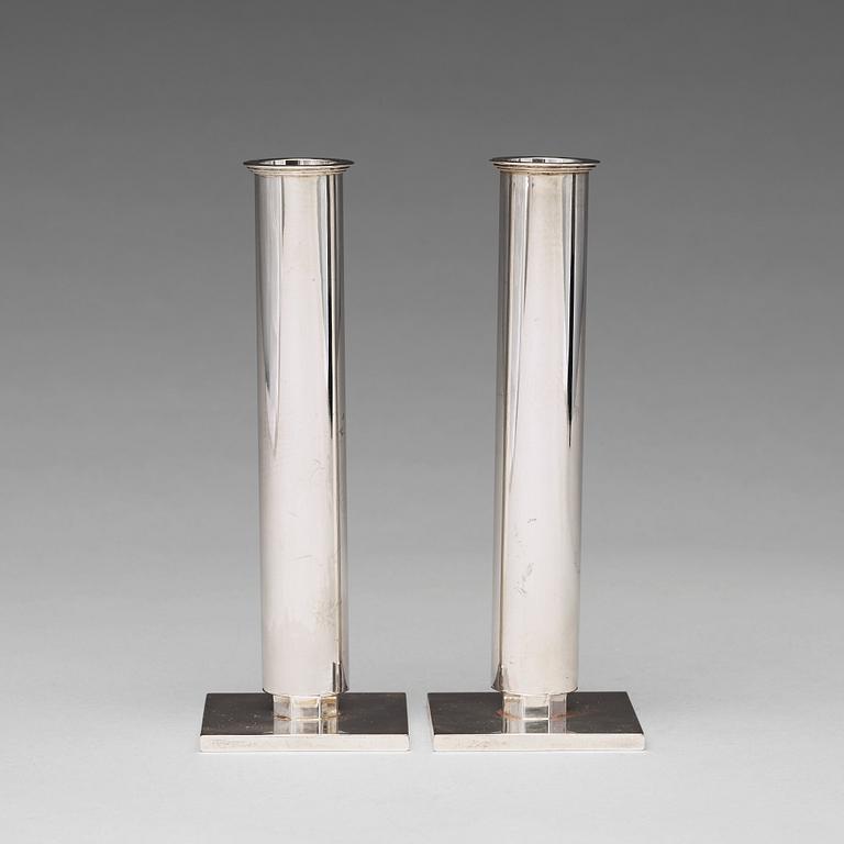 Wiwen Nilsson, a pair of sterling candlesticks, Lund, Sweden 1949.