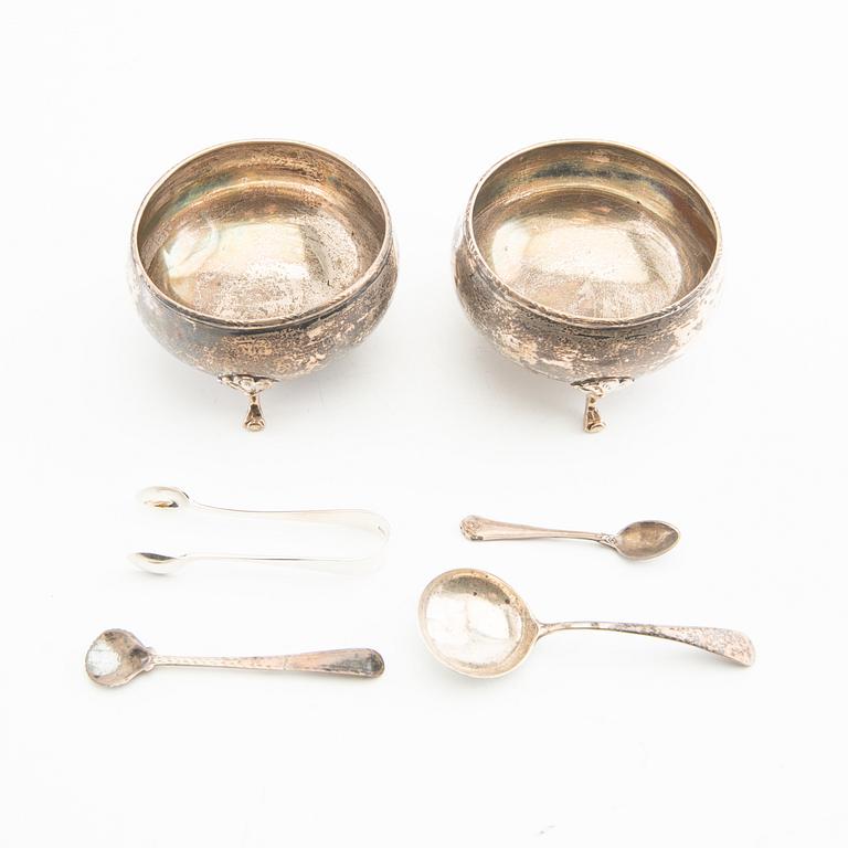 George Boot sockerskålar 1 par med skedar och tång silver Birmingham 1937.