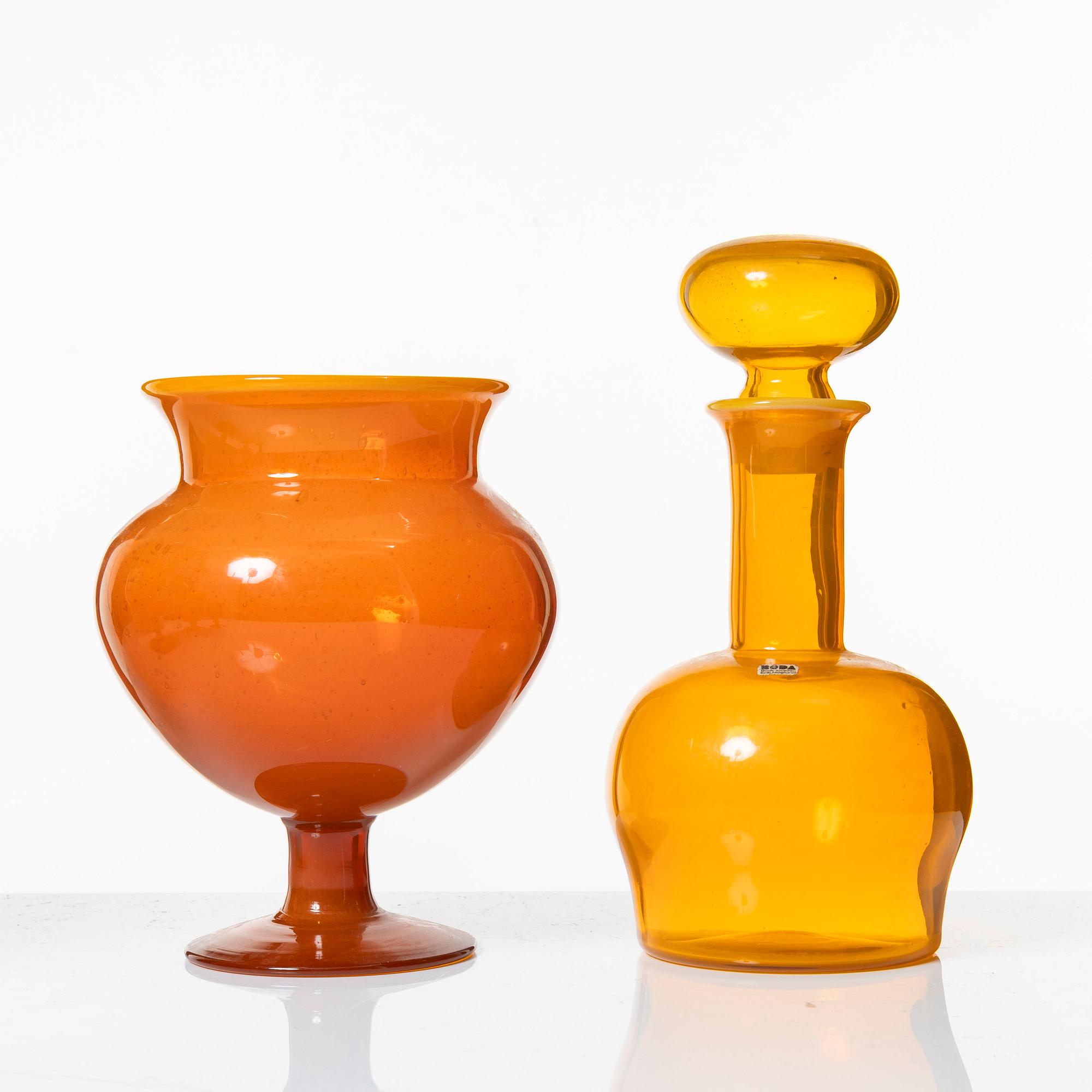 Erik Höglund, a set of nine glass vessels, Boda.