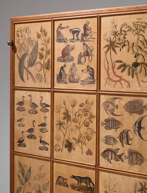 Josef Frank, a rare cabinet covered with prints depicting different animals and plants, Firma Svenskt Tenn, Sweden 1940s.