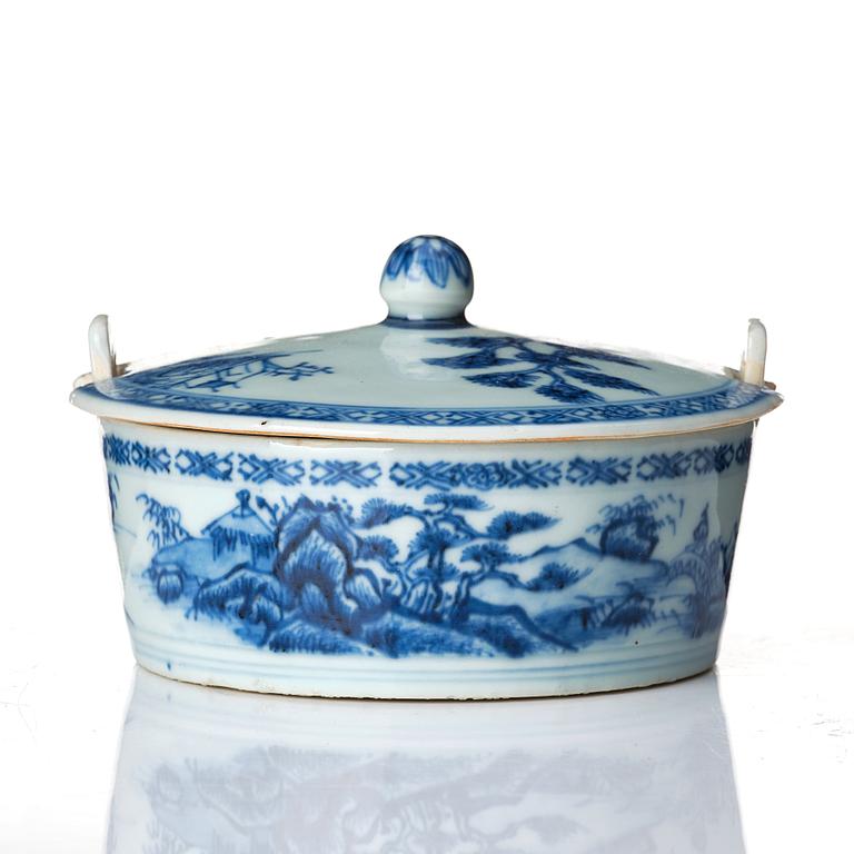 A blue and white butter jar with cover, Qing dynasty, Qianlong (1736-95).