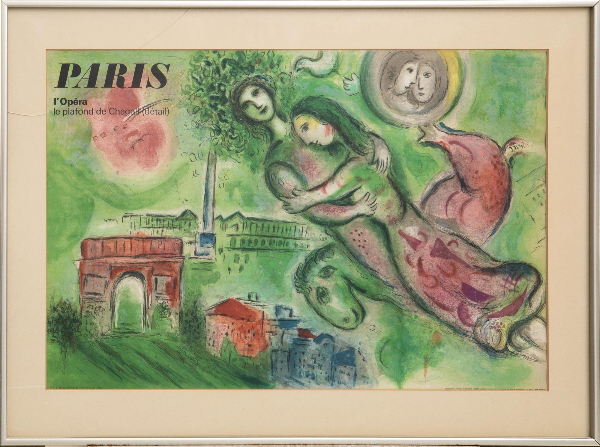 Marc Chagall, efter. "Paris, l'Opera, le plafond de Chagall, (détail) (Roméo et Juliette)", 1964.