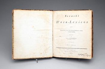 BOK, 2 sambundna delar, "Svenskt Waru-Lexicon" av LN Synnerberg, Göteborg 1815.