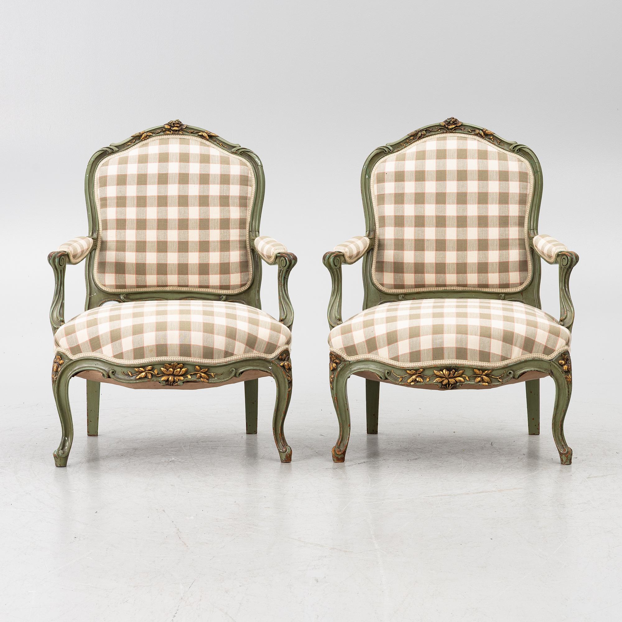 Armchairs, a pair, Rococo style, early 20th century.