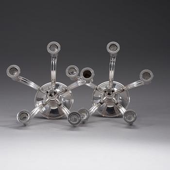 A pair of Grann & Laglye five branches silver candelabra, Copenhagen 1937.