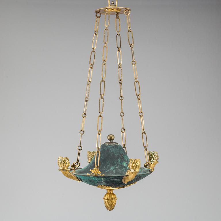 A Swedish Empire four-light hanging lamp, early 19th century.