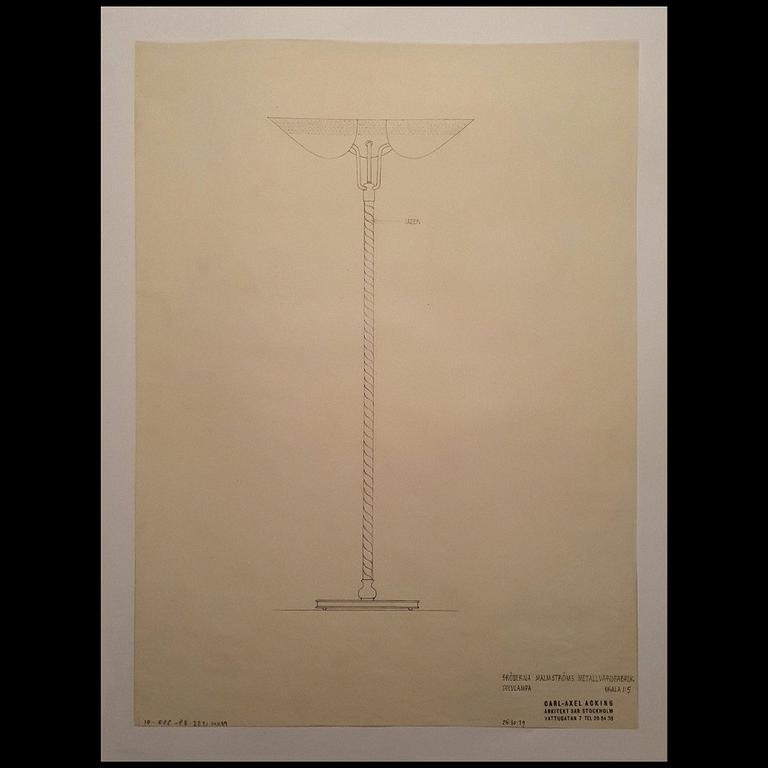 Carl-Axel Acking, a rare model "2645" floor lamp, Bröderna Malmströms metallvarufabrik, Sweden 1940-50s.