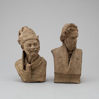 ALESSANDRO MORETTI, two portrait busts. Earthenware. Signed A. Moretti and dated 1946.