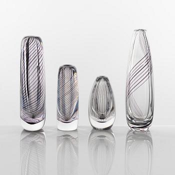 Vicke Lindstrand, four glass vases, Kosta.