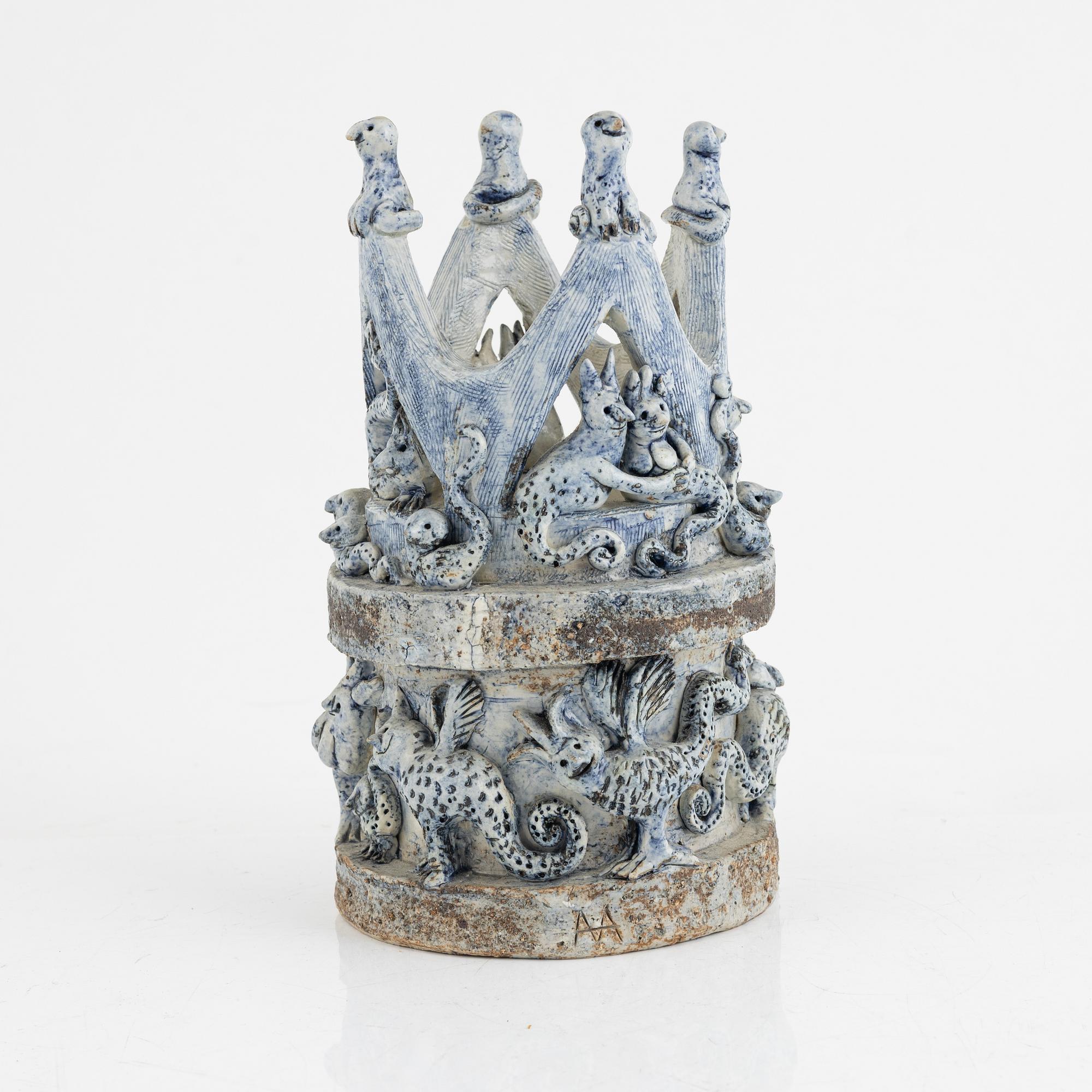 Astrid Anderberg, a stoneware sculpture/candle holder, Sweden, signed.