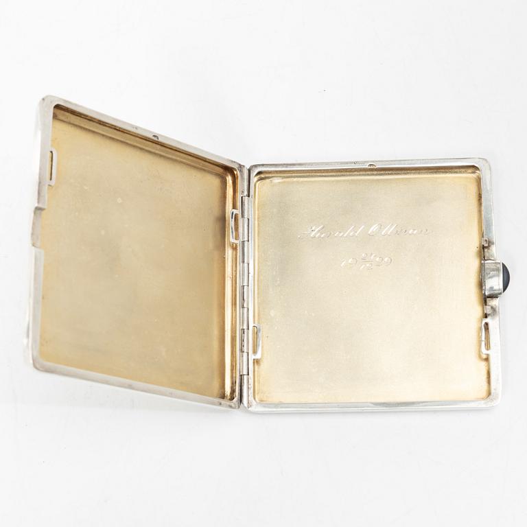 Bowl and cigarette case, silver, with accompanying nickel silver jug.