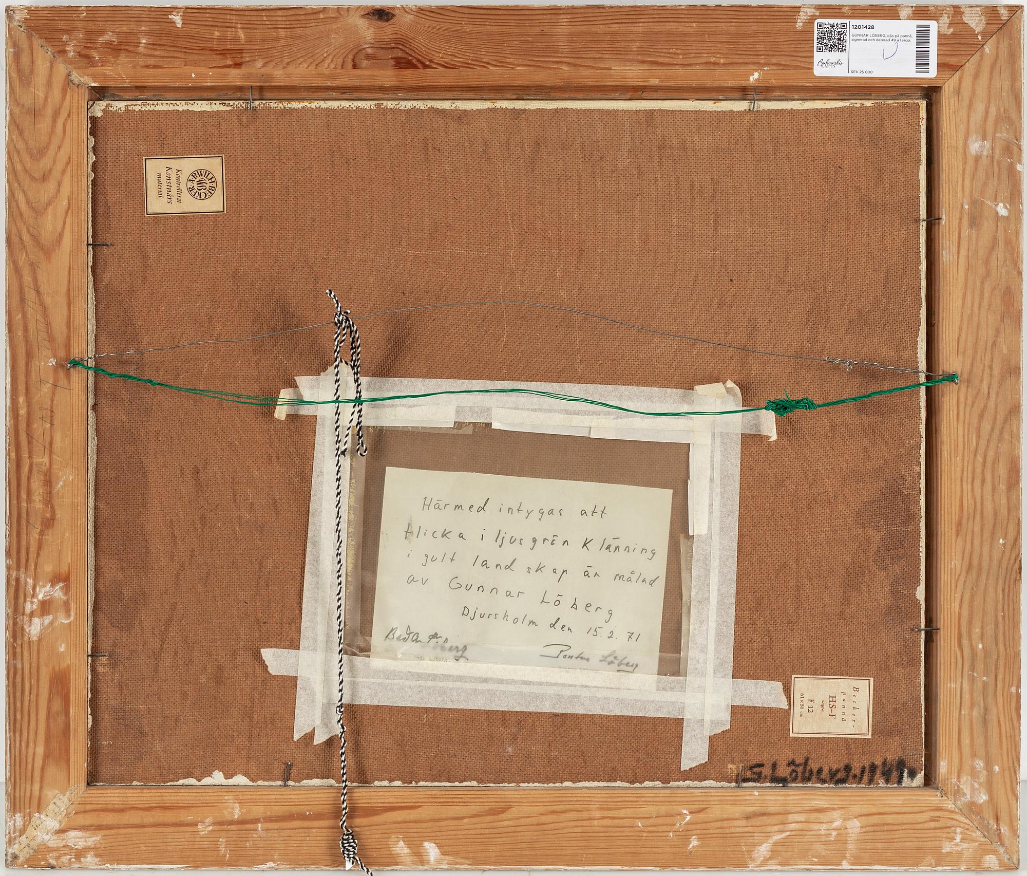 GUNNAR LÖBERG, oil on panel, signed and dated on verso 1949.