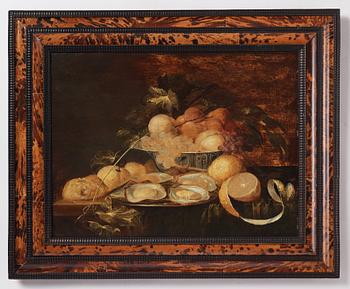 Jan Davidsz. de Heem Samtida kopia, Stilleben ostron, frukter och kraakfat.