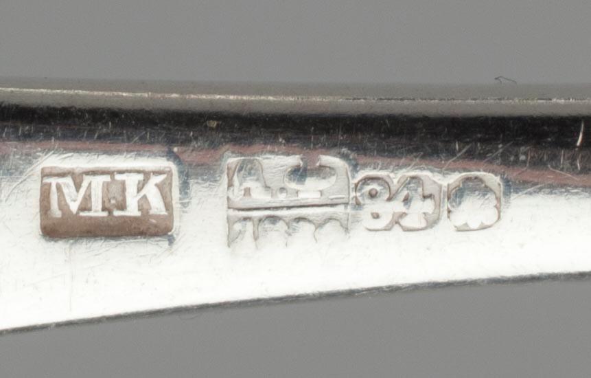 SKEDAR, 6 st, silver, mästarstämplar MK, S:t Petersburg 1884, Ryssland. Vikt tot. 480 g.