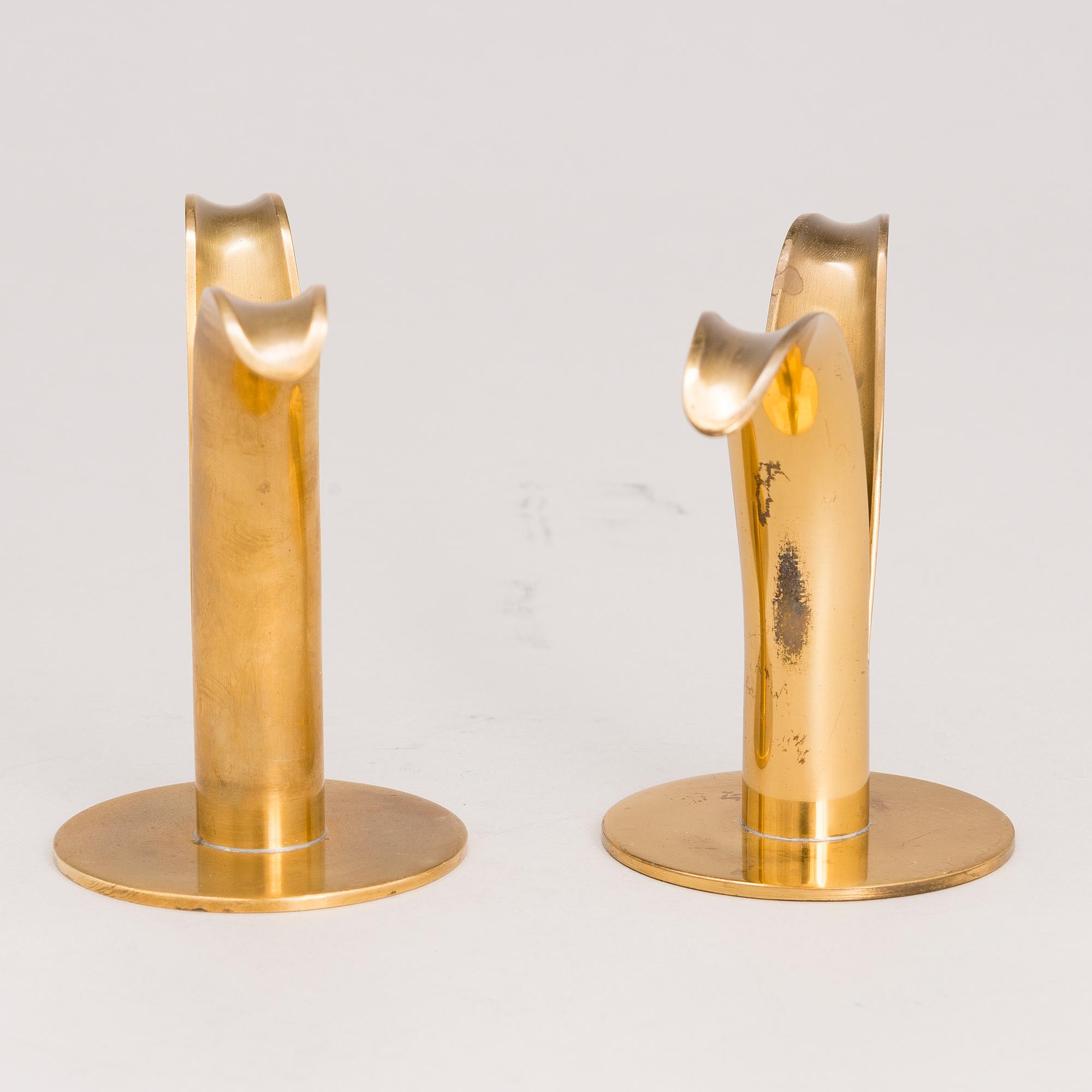 Six brass candle sticks "Liljan" by Ivar Ålenius-Björk for Ystad metall, second half of the 20th century.