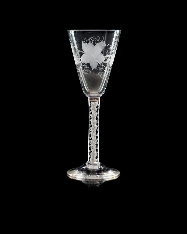 An English engraved wine goblet, 18th Century.