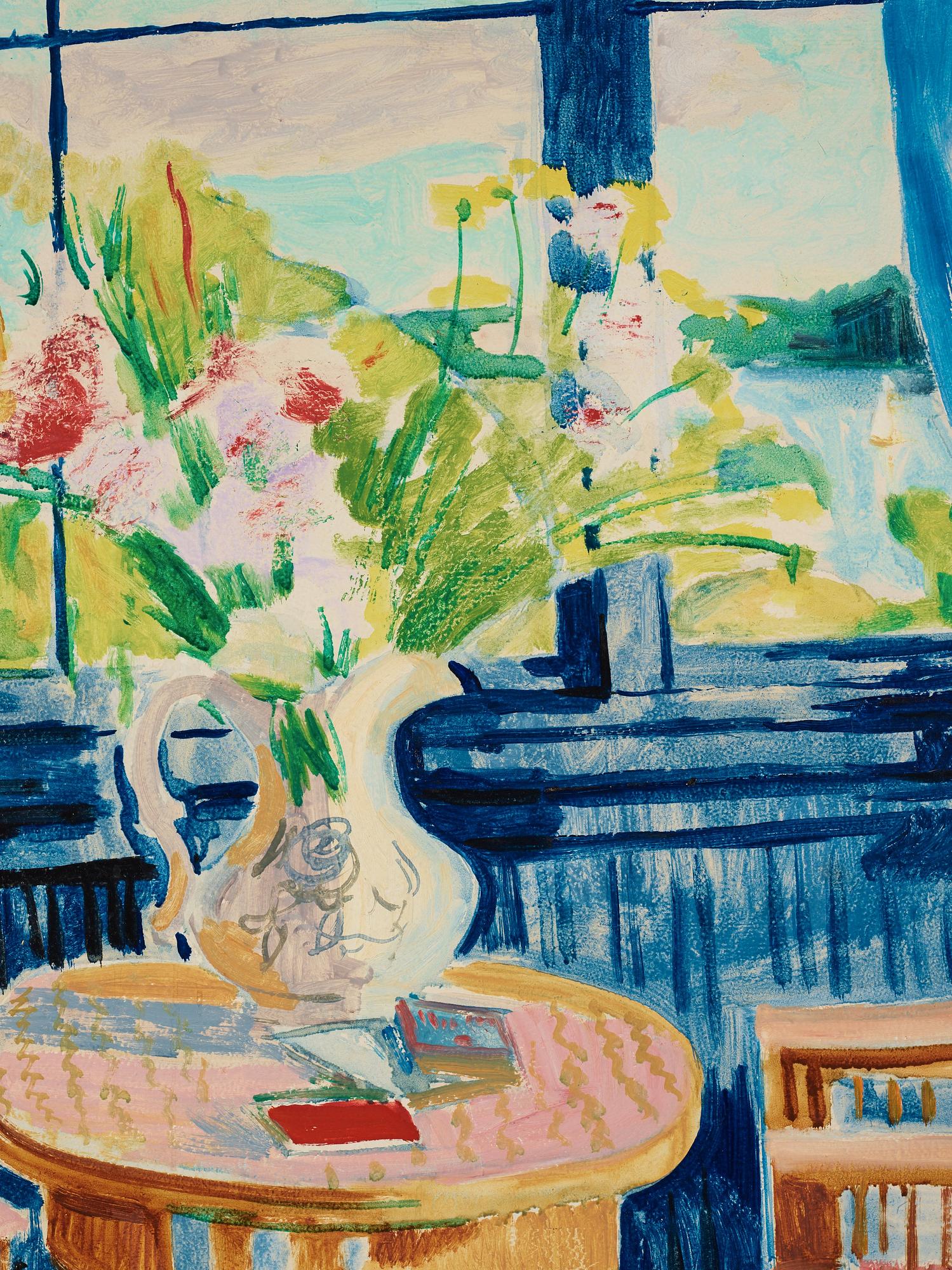 Isaac Grünewald, Interiör med blommor i kanna.