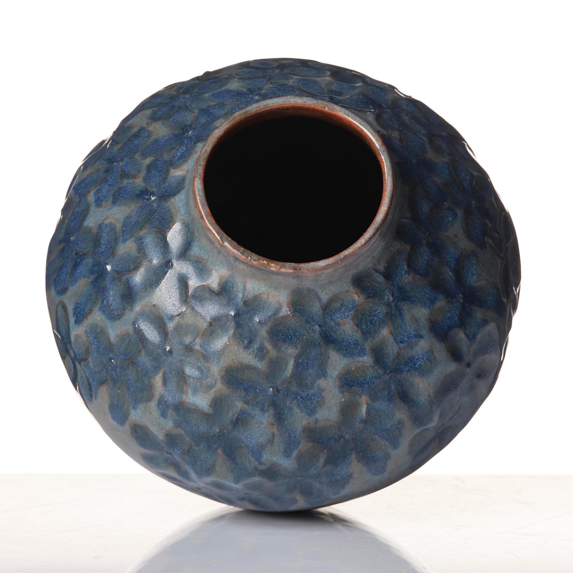 Hilma Persson-Hjelm, a glazed earthenware art nouveau vase, executed in her own studio, Arvika 1916. No 3807.