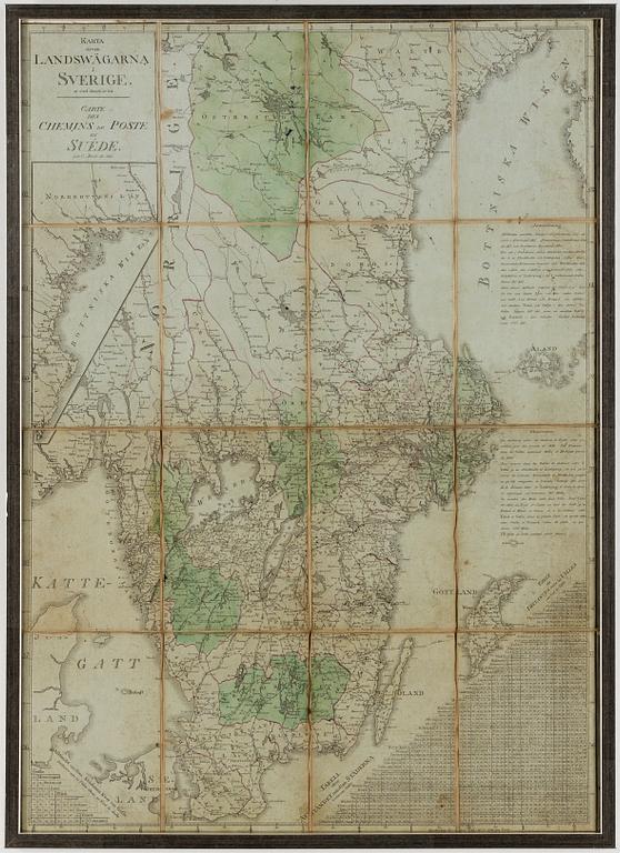 KARTA öfver Landswägarna i Sverige av Carl Akrell år 1811.