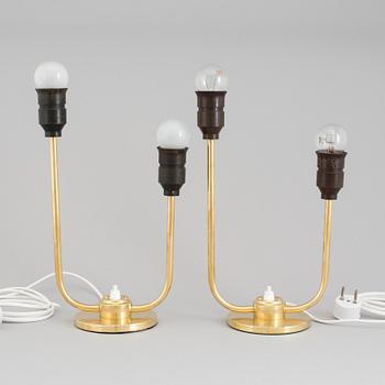 A pair of brass table lights, 1940's.