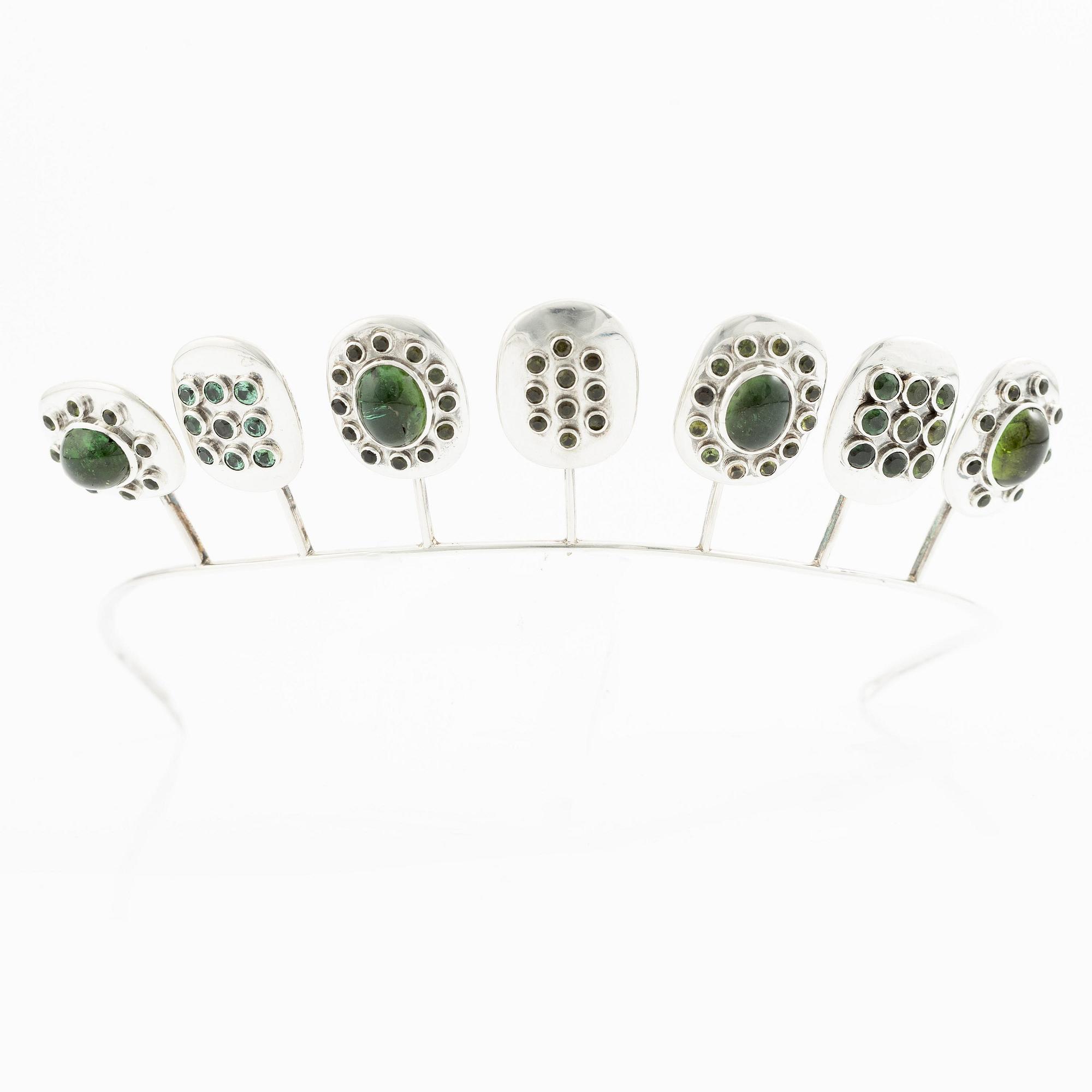 H Strömdahl, a parure, silver with tourmalines and other green stones, Stockholm 1961 and 1963.
