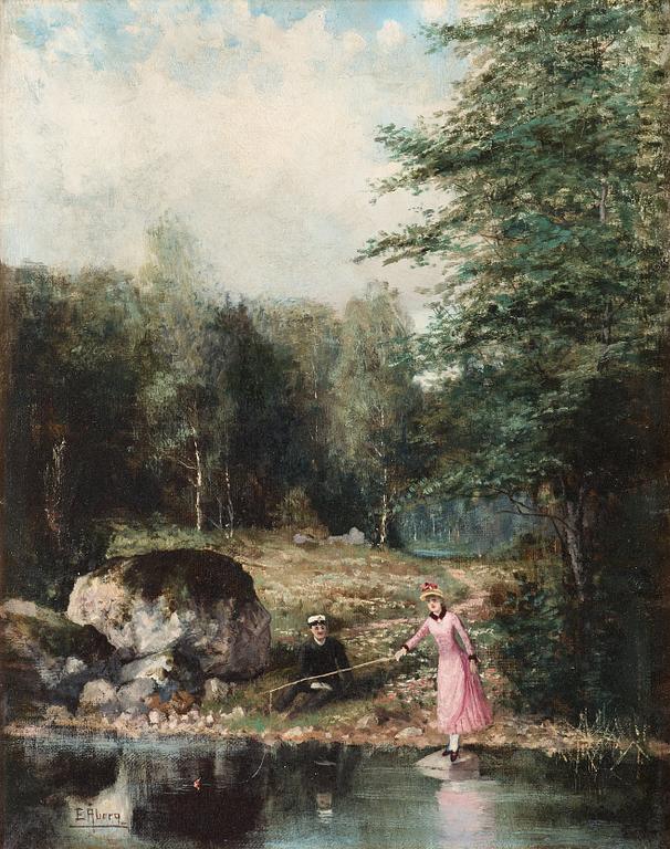 Emil Åberg, Landscape with angling couple.
