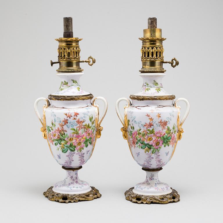 A pair of porcelain table lamps, Northern Europe, 19th century.