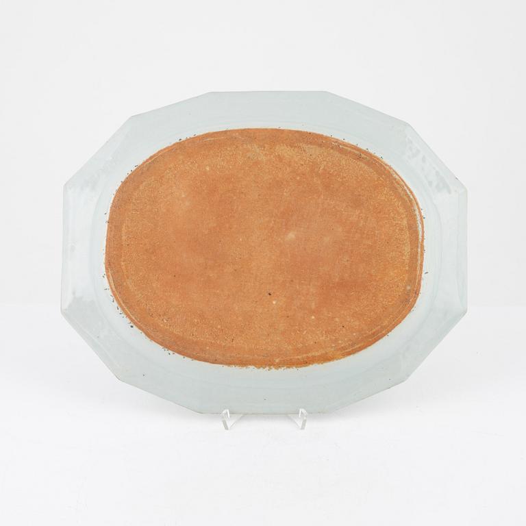 A Chinese famille rose 'double peacock' dish, Qing dynasty, Qianlong (1736-95).