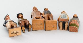 FIGURER, 6 st, trä, bl a Carl-Olof Trygg, 1900-talets första hälft.
