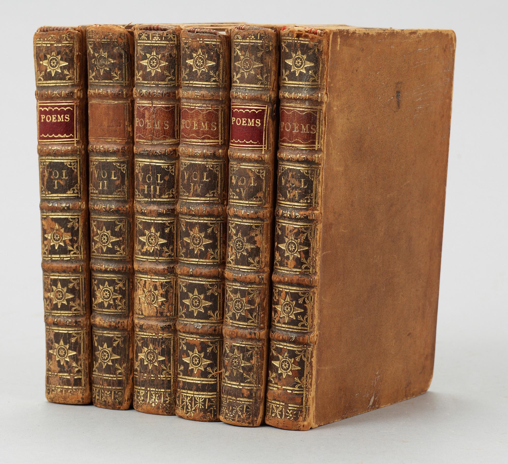 BOKVERK OM POESI, 6 vol, "A collection of poems in six volumes by several hands" troligen samtliga London 1758.
