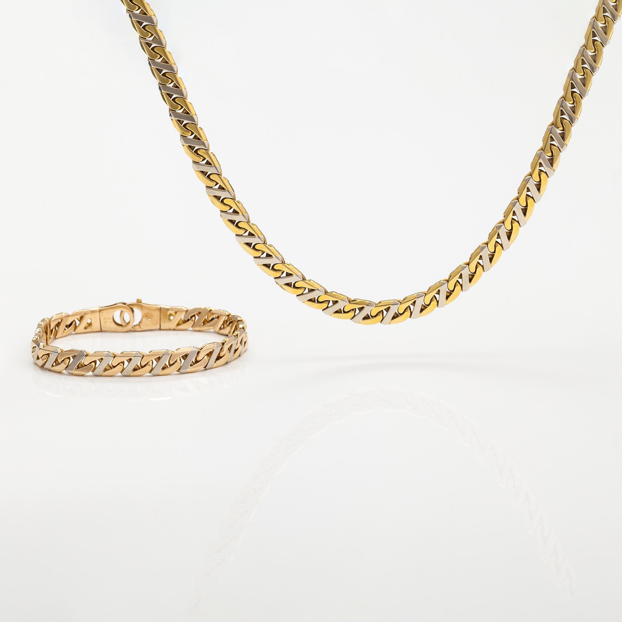 Armband och halsband, 14K guld. Märkt Fa Cadoro.