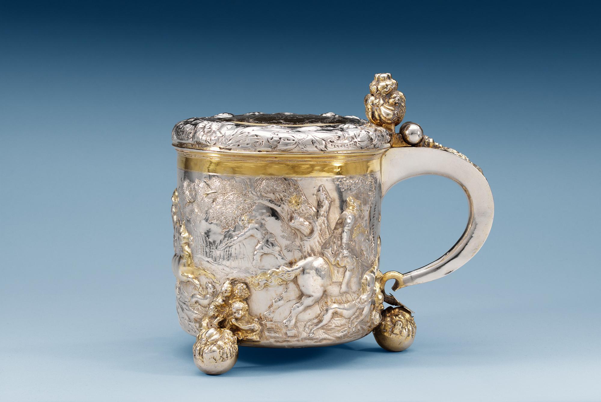 DRYCKESKANNA, av Johan Wefwer, (verksam i Linköping 1672-1705), daterad i gravyren 1673. Barock.