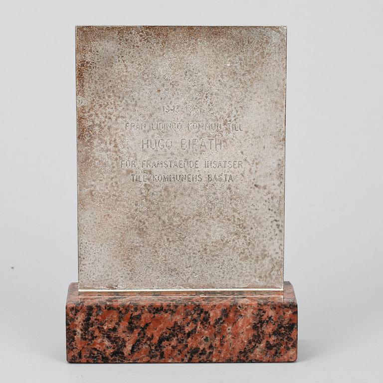PLAKETT/SKULPTUR, silver, Birger Haglund, Stockholm, 1969.
