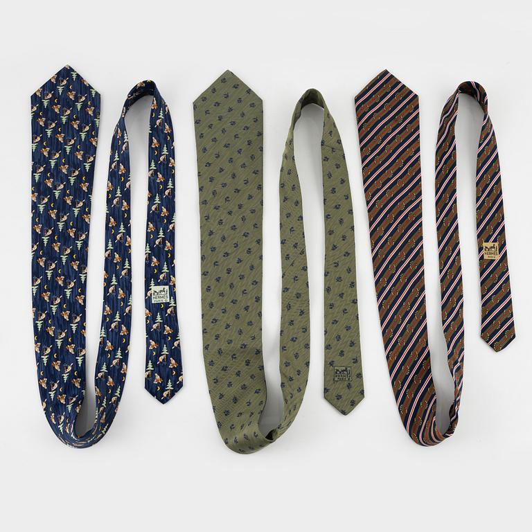 Hermès, three silk ties.