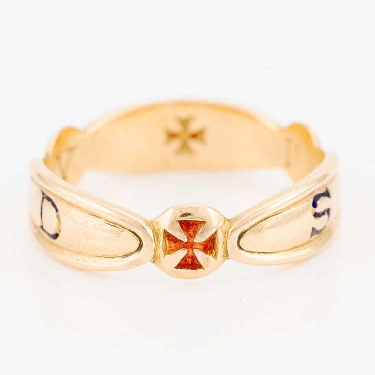 Frimurarring, 18K guld och emalj, Göteborg 1967.