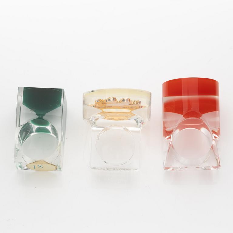 Siv Lagerström, three acrylic plastic rings, 1970s.