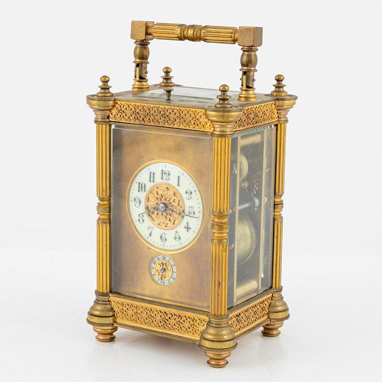 A brass carriage clock, 20th Century.