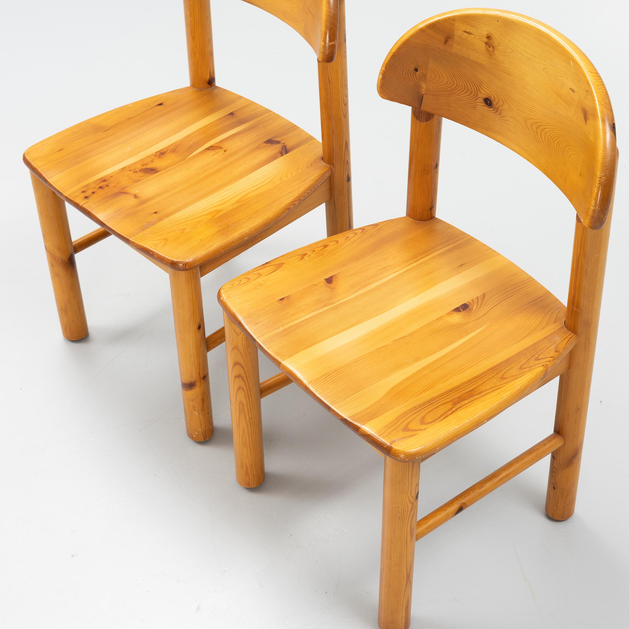 Rainer Daumiller, a set of 6 pine chairs, Denmark, late 20th century.
