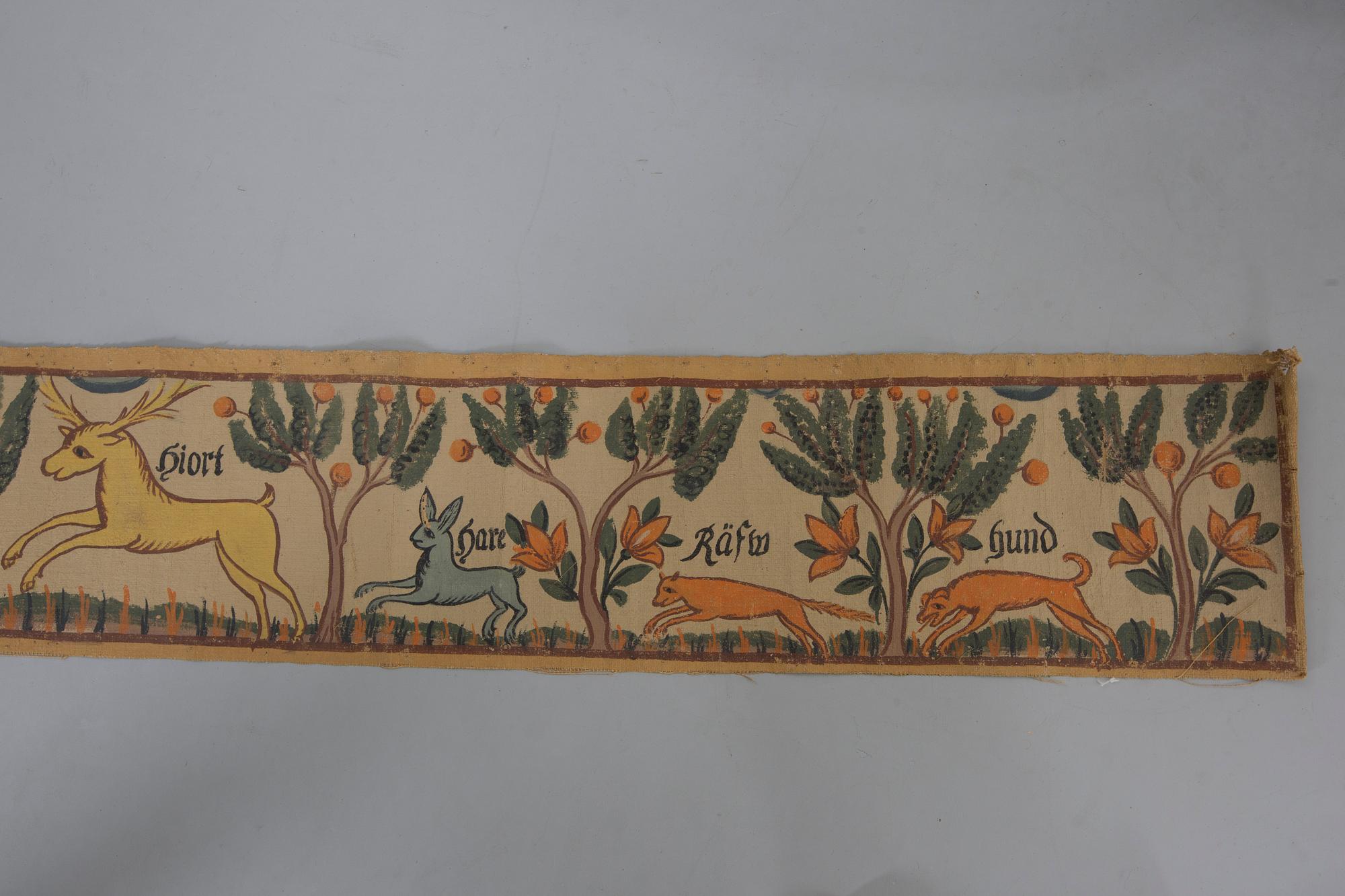 VÄGGBONAD, målad på duk, Södra Unnaryd socken, enligt påskrift. Småland, Omkring 1900.