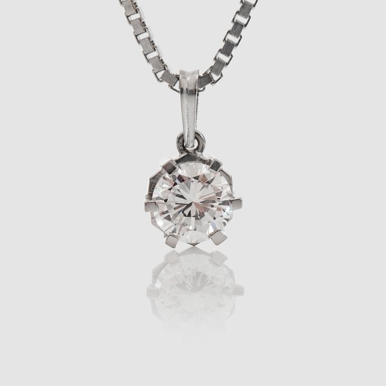 HÄNGE med briljantslipad diamant, ca 0.80 ct. Kvalitet ca F/VVS.