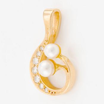 Pendant, 18K gold, with smaller octagon-cut diamonds and pearls, Alton, Falköping.