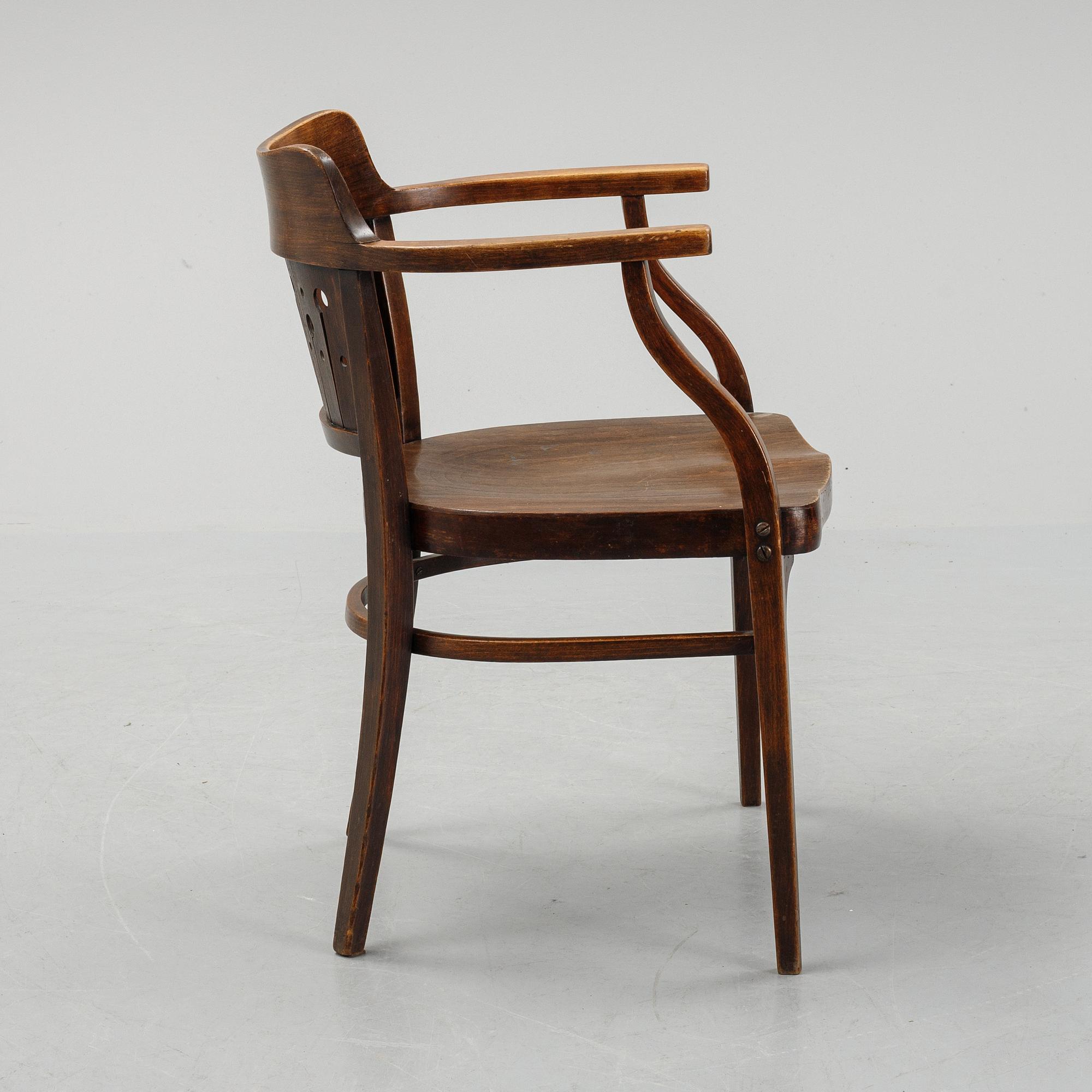 Otto Wagner, attributed to. A stained beech and oak chair, Vienna, Austria, early 20th Century.