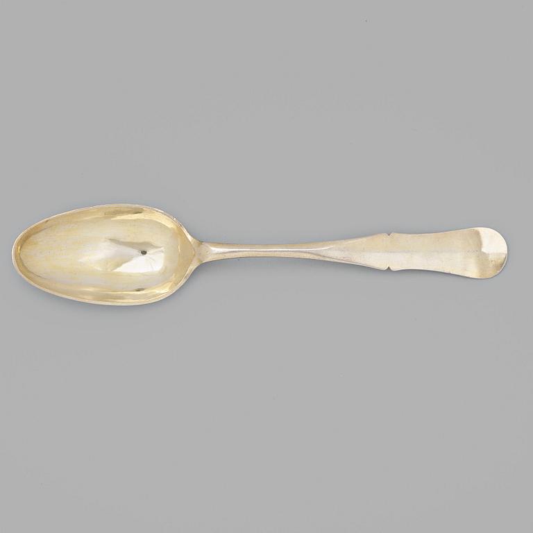 Erik Bratt, begravningssked, förgyllt silver, Uddevalla 1805.