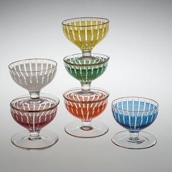 COUPEGLAS, 6 st, glas. Bengt Orup, Johansfors, 1950-tal.