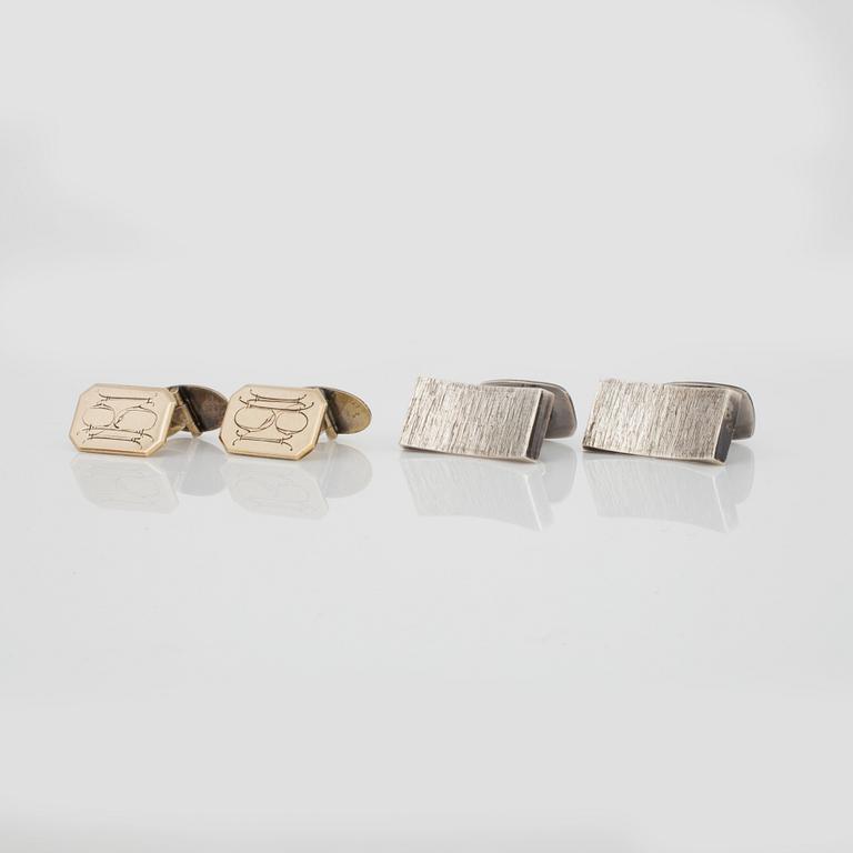 MANSCHETTKNAPPAR, två par, silver samt förgyllt silver, Sverige, 1900-tal.
