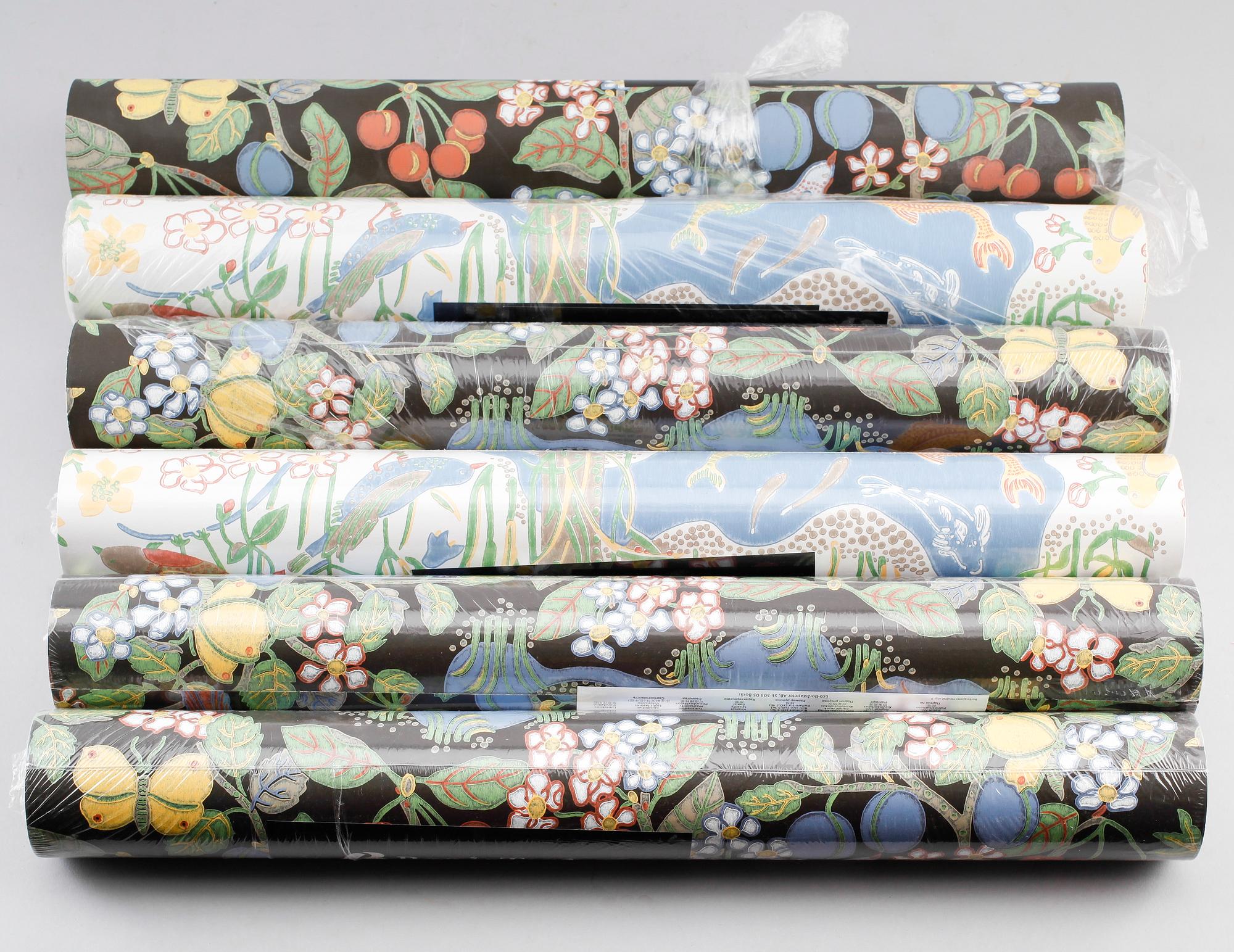 TAPETRULLAR, 6 st, "Paradiset", Josef Frank, Boråstapeter före 2012.