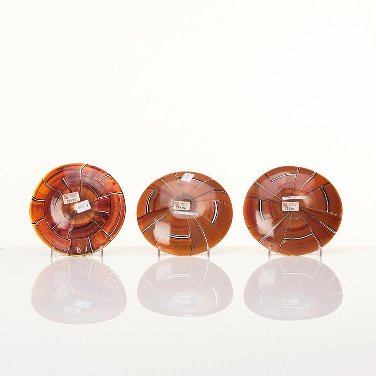 Ercole Barovier, a 'Tessere ambra' dish and three plates, Barovier & Toso Murano Italy 1950-1960s.