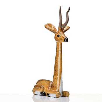Vicke Lindstrand, a glazed ceramic sculpture of a gazelle, Upsala-Ekeby, Sweden 1948-60.